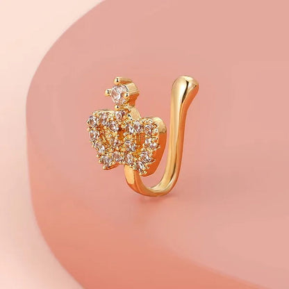 1 PC Crystal Diamond Zircon Star Heart Moon Fake Piercing Nose Ring Copper Spiral Non Piercing Clip on Nose Ring Ear Clips Cuff Fashion Body Jewelry