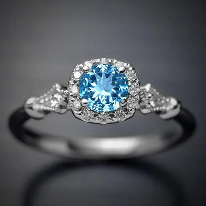 New and Noble Aquamarine/Ruby/Green Zircon AAA Ring Gold-Plated Jewelry Engagement Ring