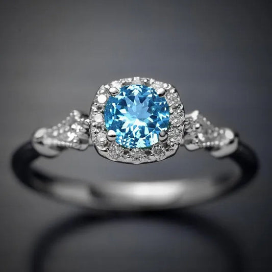 New and Noble Aquamarine/Ruby/Green Zircon AAA Ring Gold-Plated Jewelry Engagement Ring