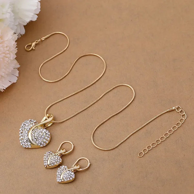 Heart Jewelry Set Necklace Earings Women Dress Accessories Fine Sapphire Ruby Vintage Crystal Wedding Sets