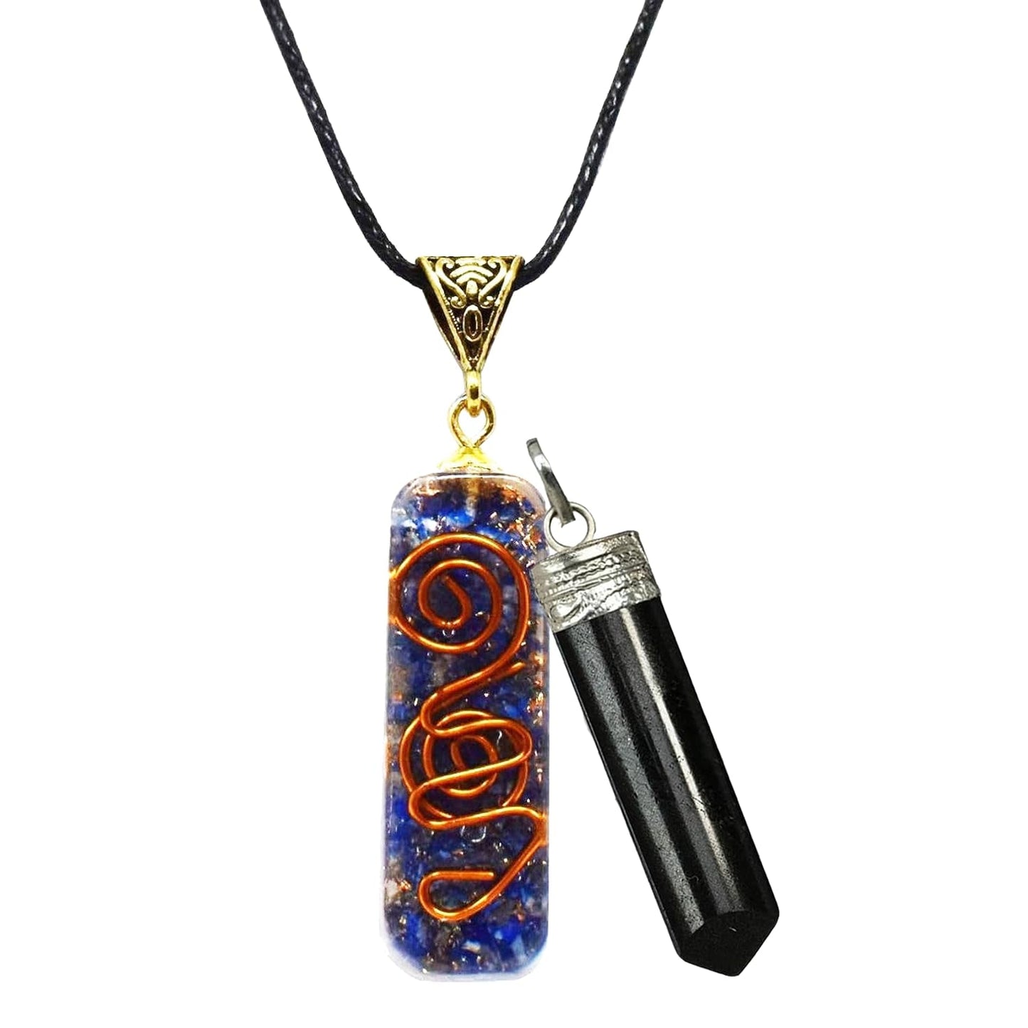 Lapis Lazuli Pipe Pendant, Lapis Lazuli Pendant Necklace Chakra Jewelry for Women & Men, Self-Healing Handmade Lapis Lazuli Crystal Gemstone Necklace for Reiki & Meditation