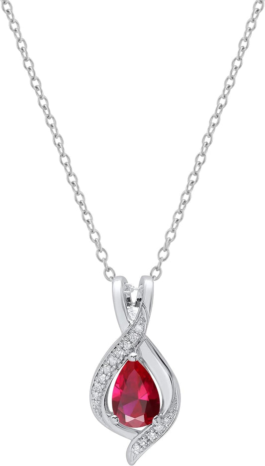 9X6 Mm Pear Lab Created Gemstone & round White Diamond Swirl Teardrop Pendant with 18 Inch Chain for Women in Gold