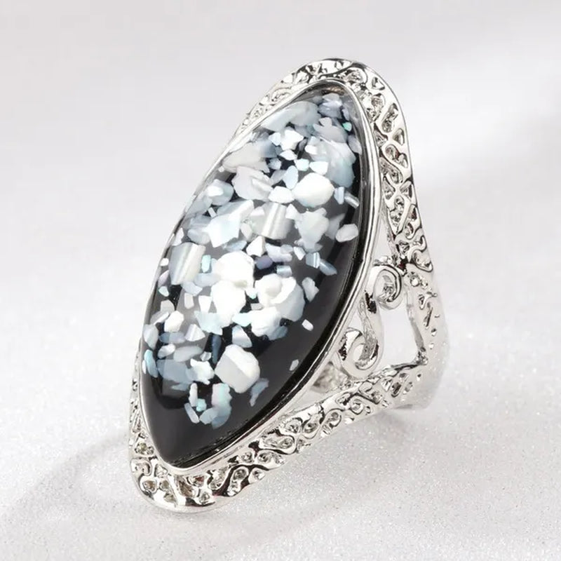 Vintage Jewelry Magic Natural Shell Silver Ring Ancient Silver Carved Big Ring Couple Antique Jewelry  Sterling Silver Bride Wedding Engagement Vintage Men Ring Gift Aneis Feminino Bijoux
