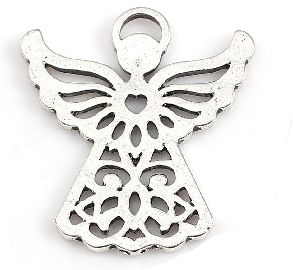 Angel Charm Pendants - 20 Pack of Silver Tone Religious DIY Jewelry Making Supplies (Heart Center)