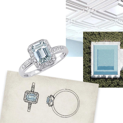 Women'S 1CT T.G.W. Emerald-Cut Aquamarine Diamond Accent 10Kt White Gold Vintage Halo Ring