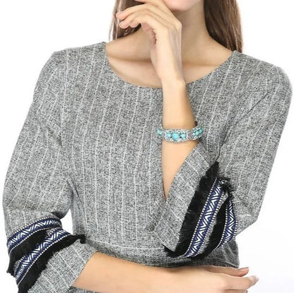 Vintage Tibetan Silver Feather Turquoise Beads Bracelet Bangle Crystal Diamond Turquoise Bangle Women Jewelry Gift