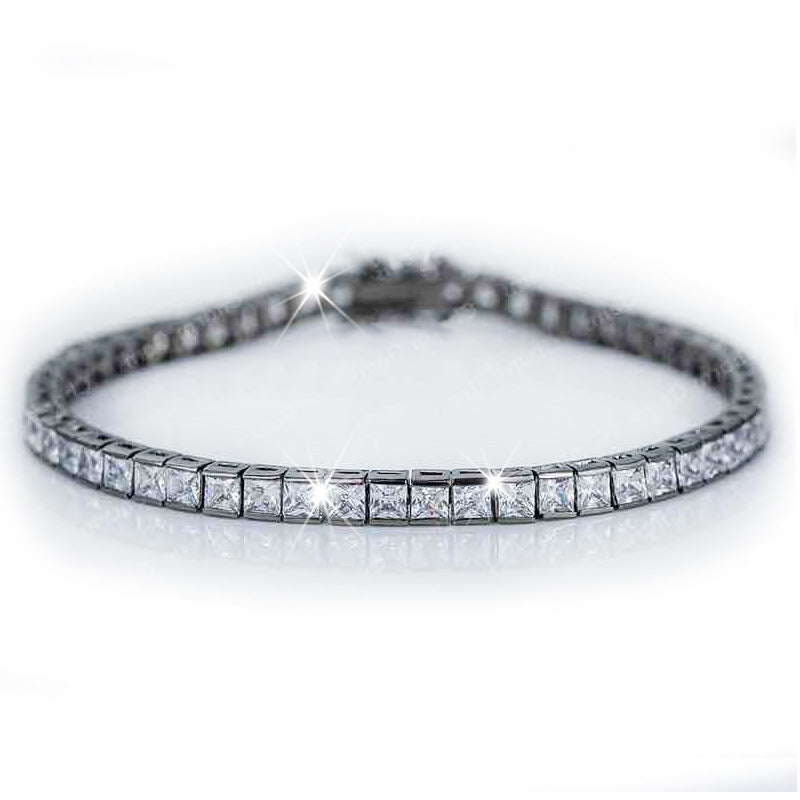 Sterling Silver Bracelet with Square Diamonds and Electroplated Real Gold