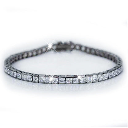 Sterling Silver Bracelet with Square Diamonds and Electroplated Real Gold