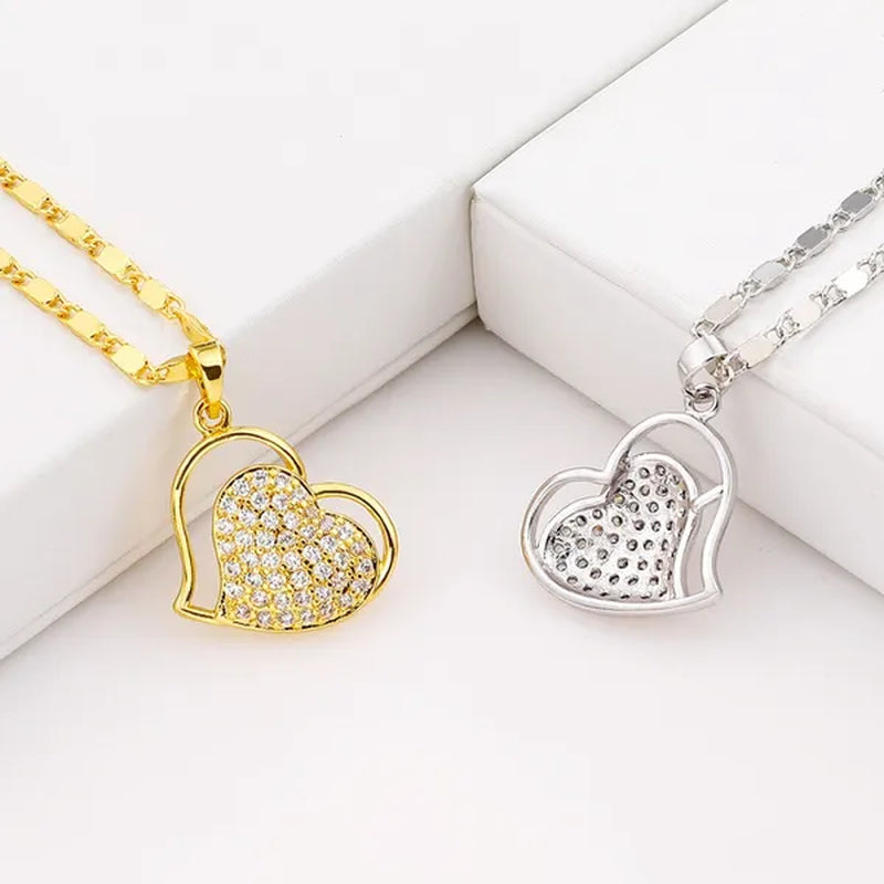 Classic Necklaces For Women Lovely Double Heart Necklace Vintage Rose Gold Necklace Diamond Women Necklace Valentine'S Day Gift For Women