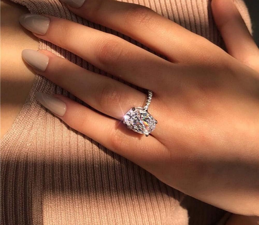 925 Silver Elliptical Perfect Cutting 3Ct CZ Engagement Rings for Women Cubic Zirconia Promise Halo Engagement Ring Solitaire Engagement Ring Size 6-10