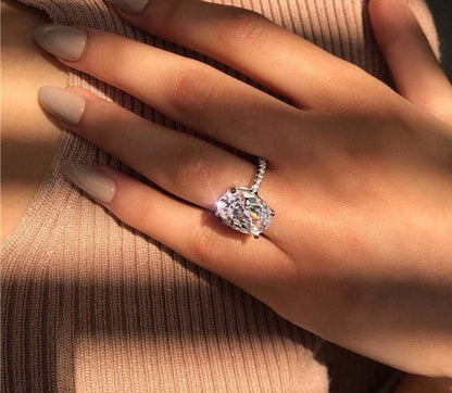 925 Silver Elliptical Perfect Cutting 3Ct CZ Engagement Rings for Women Cubic Zirconia Promise Halo Engagement Ring Solitaire Engagement Ring Size 6-10