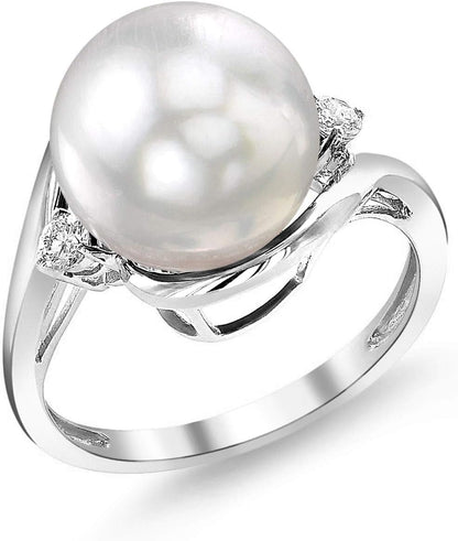 White South Sea Cultured Pearl Ring for Women 18K Gold Serenity Pearl and Diamond Ring