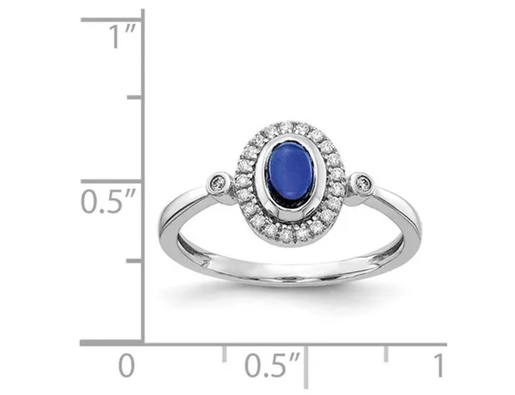 3/5 Carat (ctw) Blue Sapphire Cabachon Ring in 14K White Gold with Diamonds
