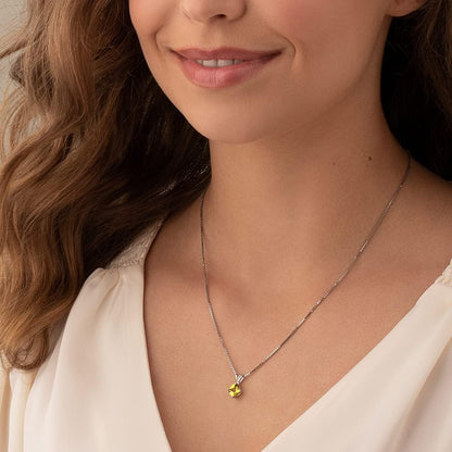 Solid 14K White Gold Peridot Pendant for Women, Genuine Gemstone Birthstone Classic Solitaire, Cushion Cut, 6Mm, 1 Carat Total