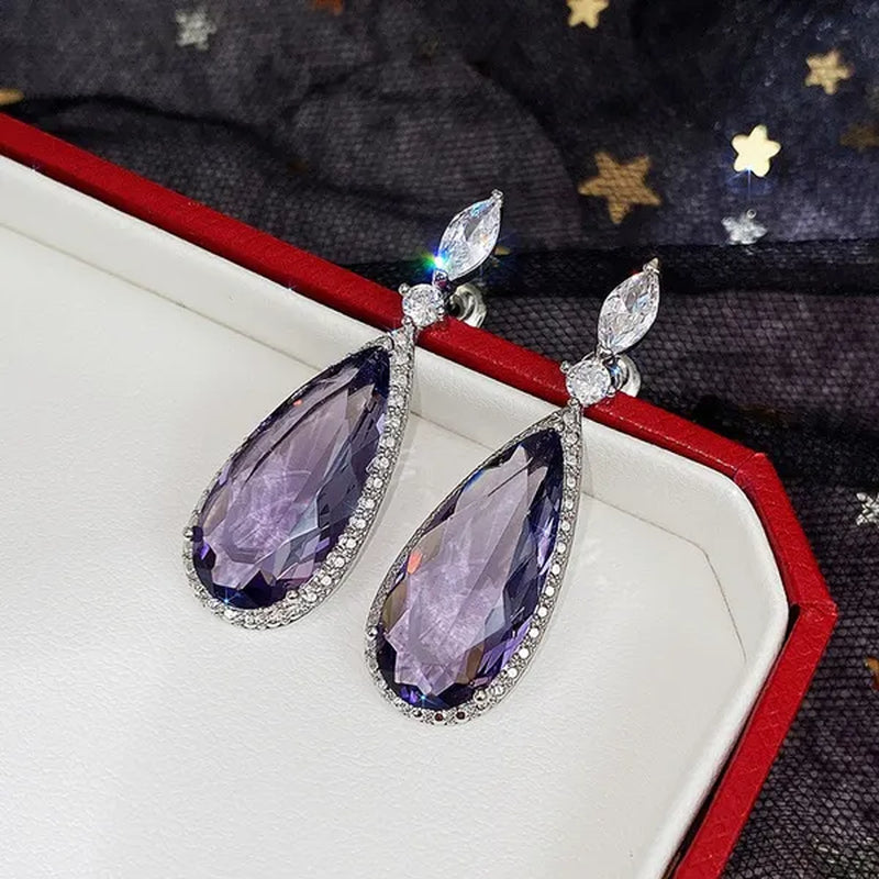 Gorgeous Teardrop Amethyst Gemstone Dangle Earrings for Women Noble 925 Sterling Silver Earrings Party Vintage Jewelry
