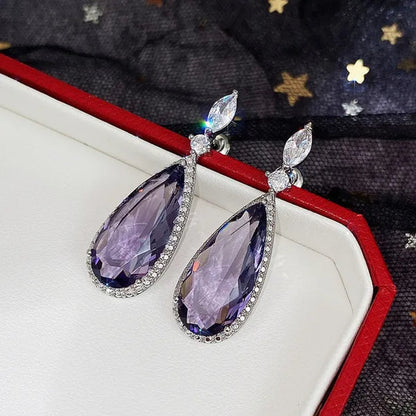 Gorgeous Teardrop Amethyst Gemstone Dangle Earrings for Women Noble 925 Sterling Silver Earrings Party Vintage Jewelry