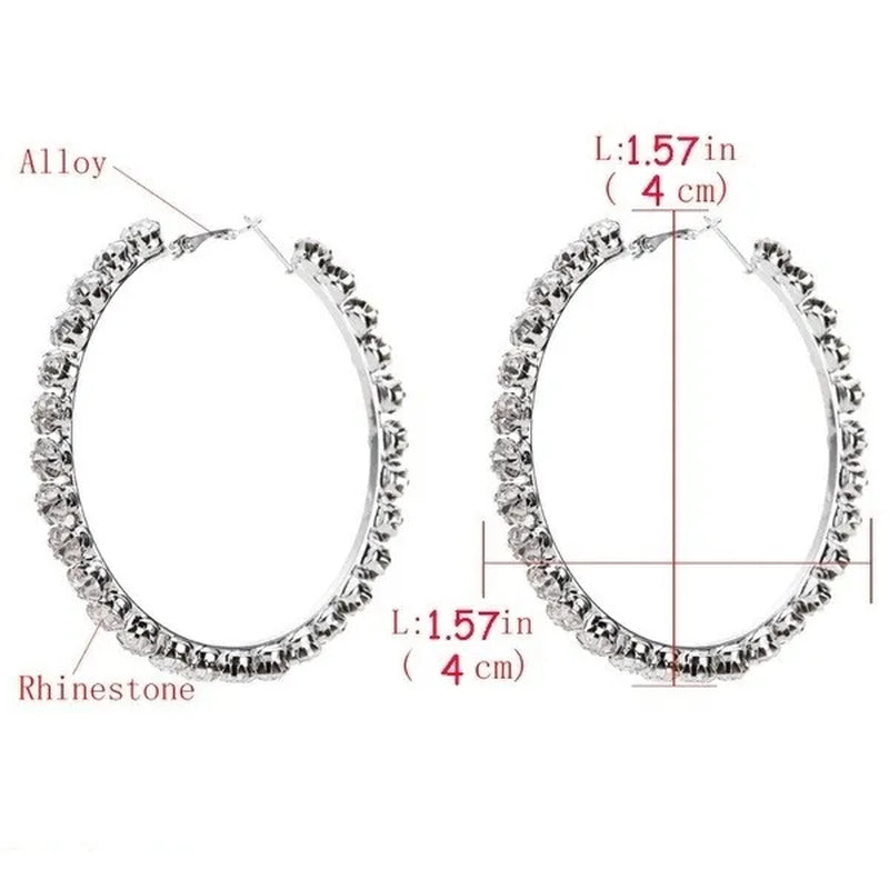 Trendy Big Circle Gold Silver Hoop Earrings Women's Fashion Rhinestone Diamond Round Earrings Party Jewelry
