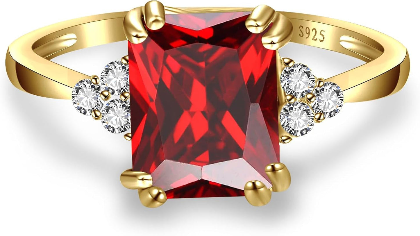 3.5Ct Simulated Gemstone Ring 925 Sterling Silver 10X8Mm Emerald Cut Sapphire|Emerald|Amethyst|Cubic Zirconia Ring Birthstone Rings for Mothers Valentines Thanksgiving Day Size 5-10
