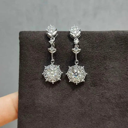 Elegant Lab Diamond Crystal Snowflake Flower Drop Earrings Women Christmas Gifts Ssilver Plated Earrings Party Fine Jewelry