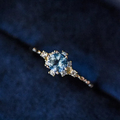 Women Dainty Seablue Sapphire Gemstone Diamond 18k gold plated  plated Rings Wedding Engagement Courtship Ring Accessories