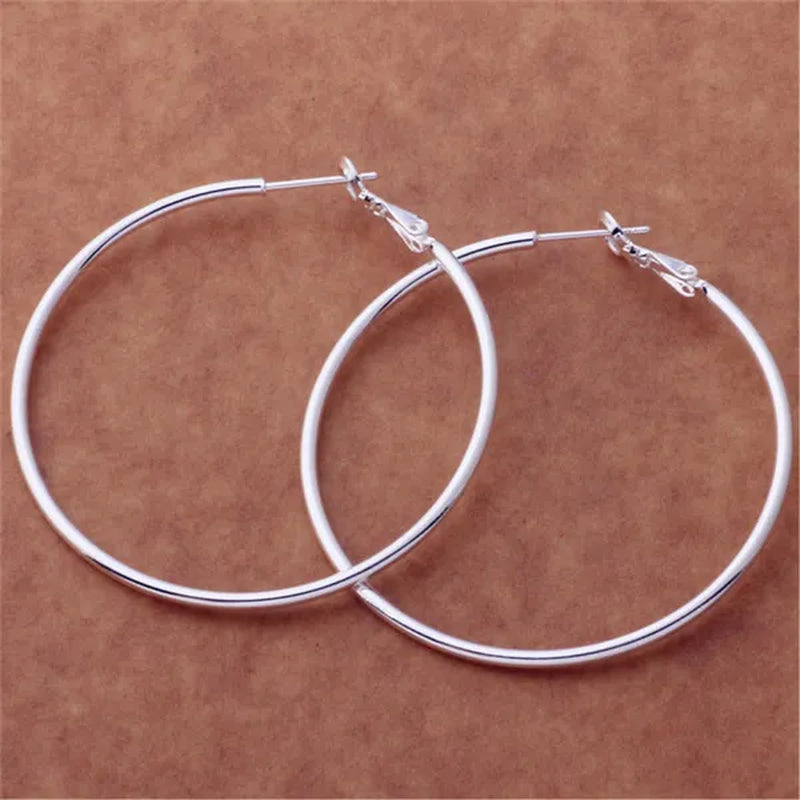 Exaggerate Big Smooth Circle Hoop Earrings, 925 Sterling Silver Round Loop Earrings for Women Wedding Engagement Party Fashion Jewelry