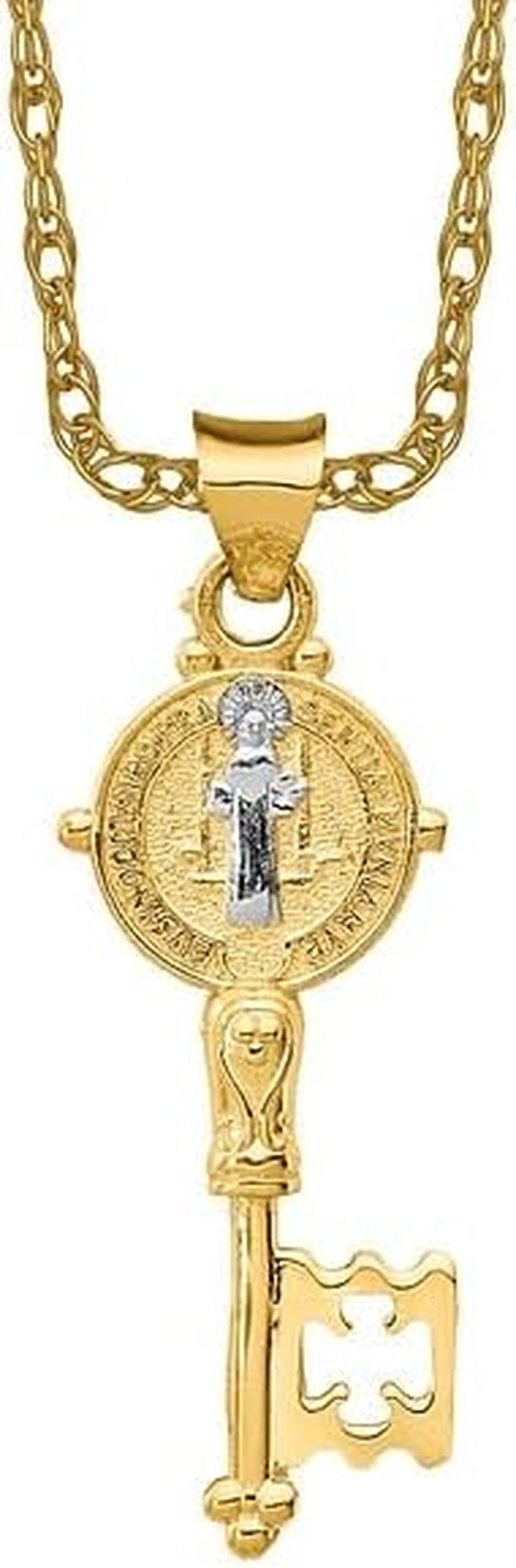 14K Solid Yellow Gold Holy Cross Key Necklace Religious Chain Pendant Jesus Christ Charm