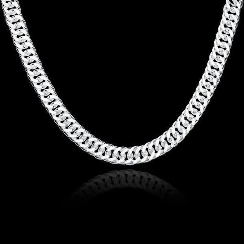 925 Sterling Silver 6MM/10MM Thick Tight Filled Heavy 925 Solid Silver Double Cuban Link Chain Necklace&Bracelet Fashion Jewelry Set(20/22/24 inches)for Women and Men