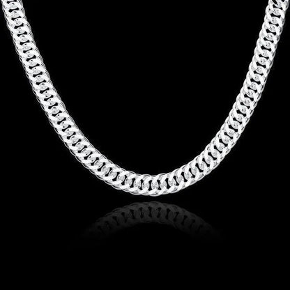 925 Sterling Silver 6MM/10MM Thick Tight Filled Heavy 925 Solid Silver Double Cuban Link Chain Necklace&Bracelet Fashion Jewelry Set(20/22/24 inches)for Women and Men