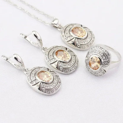 Blue Zircon White Zircon Silver Jewelry Sets for Women  Silver  Necklace and Pendant Rings Drop Earrings
