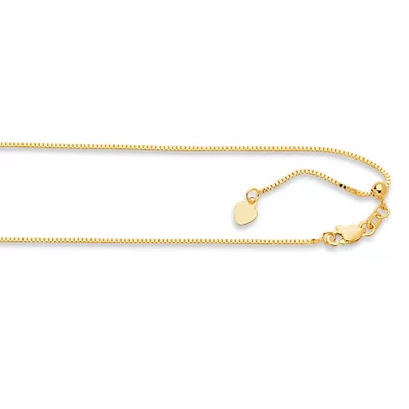 Adjustable Box Link Chain Necklace, .85Mm in 14K Gold