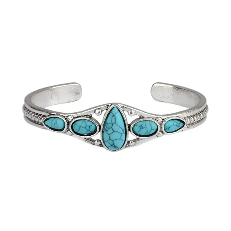Women Vintage Jewelry Soild Sterling Natural Gemstone Turquoise Bracelet Adjustable Wedding Engagement Jewelry
