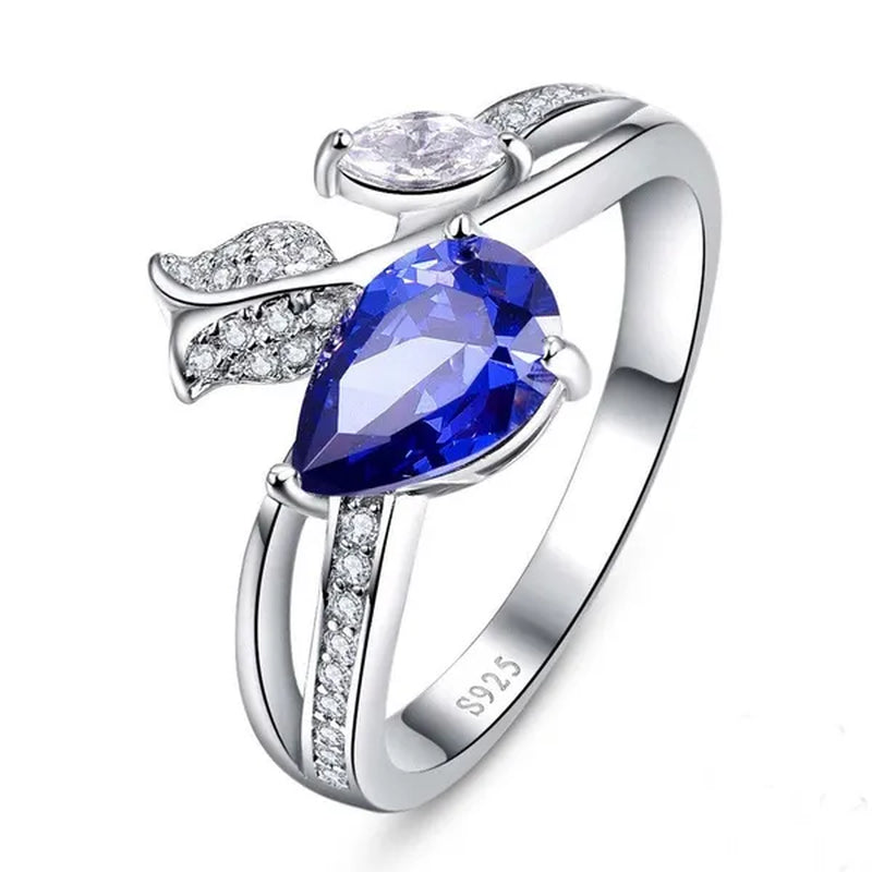 6*9Mm Pear Cut Sapphire & Ruby 925 Sterling Silver Jewelry Vintage Wedding Engagement Ring Christmas Gift Bride Engagement Anniversary Ring Size 6-10