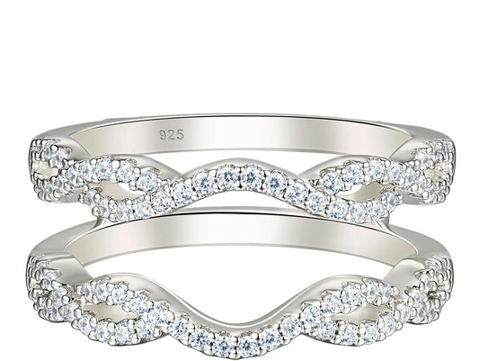 Women 925 Sterling Silver Twisting Infinity Guard Enhancer for Engagement Rings Wedding Band CZ
