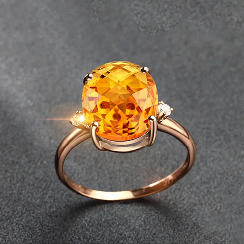 Simple Copper Plated 18k Golden  Citrine Water Drop Pendant Necklace Oval Claw Set Ear Hook Earrings Open-End Ring Flower Petal Inlaid Zircon Bracelets Jewelry Set for Elegant Women