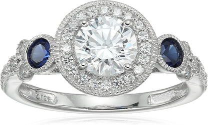 Platinum-Plated Sterling Silver Infinite Elements Cubic Zirconia Antique Round-Cut and Created Sapphire Ring, (Previously Amazon Collection)