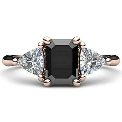 Classic Fashion 18K Rose Gold Black Diamond female Engagement Engagement Bride Princess Love Ring Size 5-11