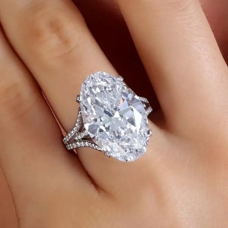 Luxury Fashion Micro Pave Cubic Zirconia Diamond 4 Prong Setting Oval Cut White Sapphire Rings for Women Bridal Wedding Ring