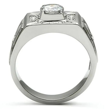 Men's 1.24 Ct Round Cut Simulated Diamond Silver Stainless Steel Ring Sizes 8-13