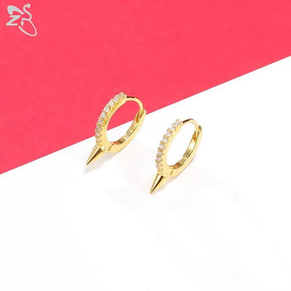 1 Pair Zircon 925 Sterling Silver Hoop Earring for Women Girls Gold Color Spike Circle Earrings Silver Punk Ear Piercings Jewelry Gifts