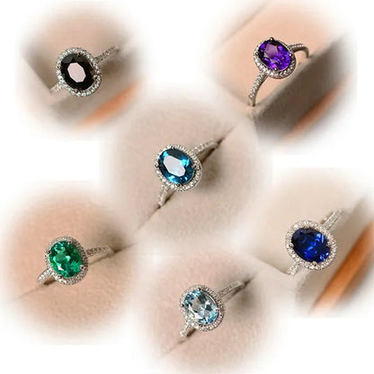 Brilliant Oval Aquamarine White Diamond Halo Ring 18K White Gold Bride Promise Wedding Engagement Jewelry Gifts