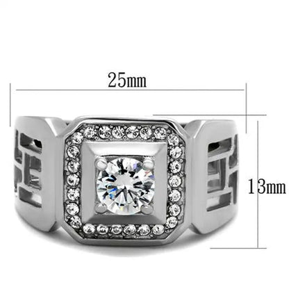 Men'S 1.10 Ct round Cut Simulated Diamond Silver Stainless Steel Ring Size 8-13