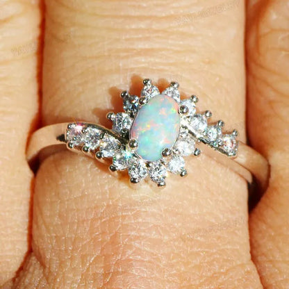 Exquisite Women's  Silver Ring Oval Cut Fire Opal Diamond Jewelry Birthday Proposal Gift Bridal Engagement Party Band Rings Size 5-12