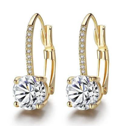 Luxury Solid 14k Gold U Shape Earrings Micro Inlaid Four-claw Round Diamond Earrings Moissanite Crystal Drop Earrings Fashion Bridal Wedding Party Jewelry Anniversary Valentine's Gift