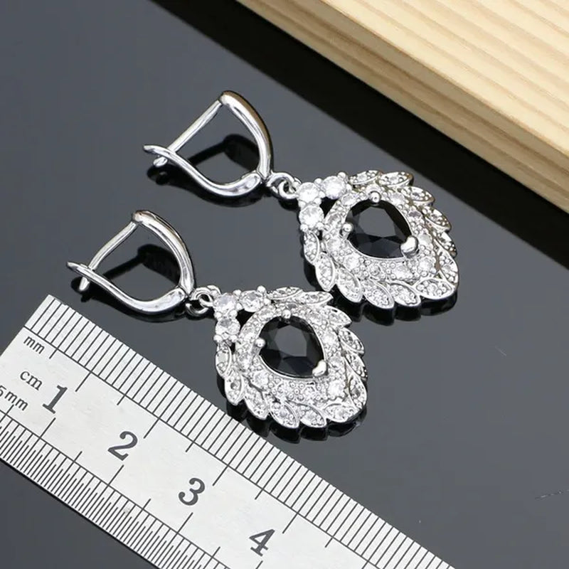 Balck Sapphire Gemstone 925 Silver Jewelry Sets Drop Earrings for Wedding Women 5 Colors Selectable