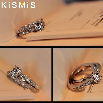 2021 New Diamond Halo Ring Set Wedding Ring Two-Color Gold and Silver Fashion Female Engagement Ring 4-11