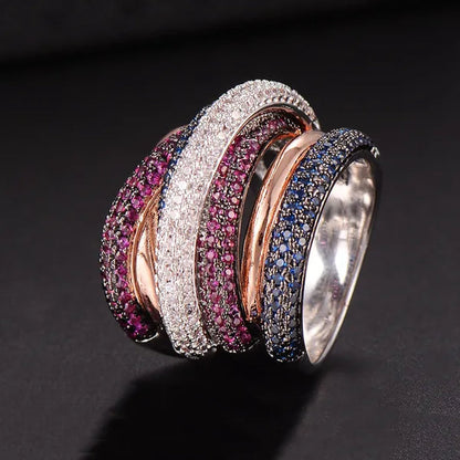 Gloriya Luxury Indian Yellow Gold Plated Women Statement Jewelry Micro Pave African Tiny AAA Cubic Zirconia Wedding Party Large Finger Ring for Ladies