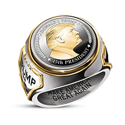 European and American Hot Selling Personality American President Trump Ring Two-Color European and American Punk Jewelry Men