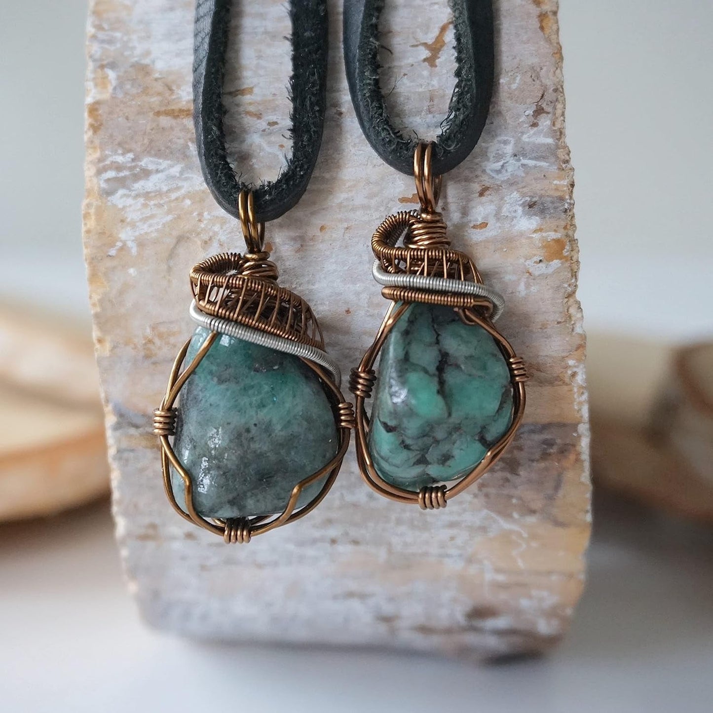 NEW  Handmade Emerald Necklace 24 Inch Black Leather Cord Antique Bronze, May Birthstone Jewelry, Handmade in North America