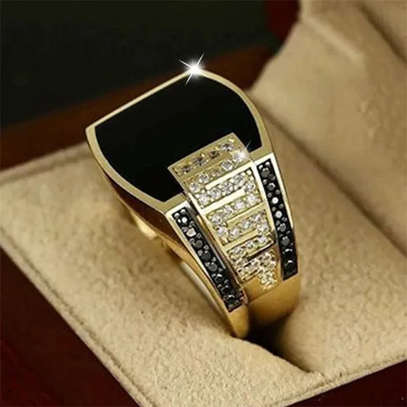 Business Men'S Fashion Jewelry Natural White Sapphire Black Diamond Ring Luxury Men'S Engagement Wedding Ring Anniversary Business Banquet Party Jewelry Size US6-14