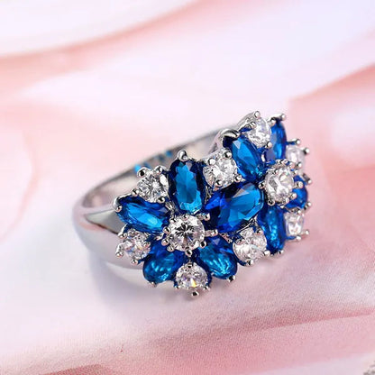 Fashion Women 925 Sterling Silver Sapphire & White Topaz Gemstones Rings Size 6 7 8 9 10